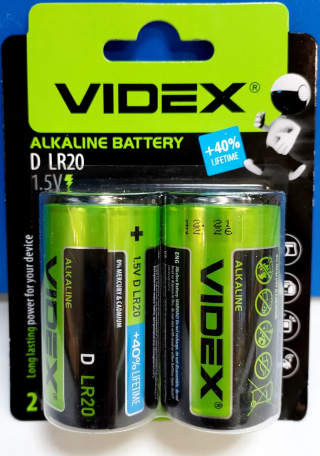 Батарейка D/RL20 VIDEX Alkaline